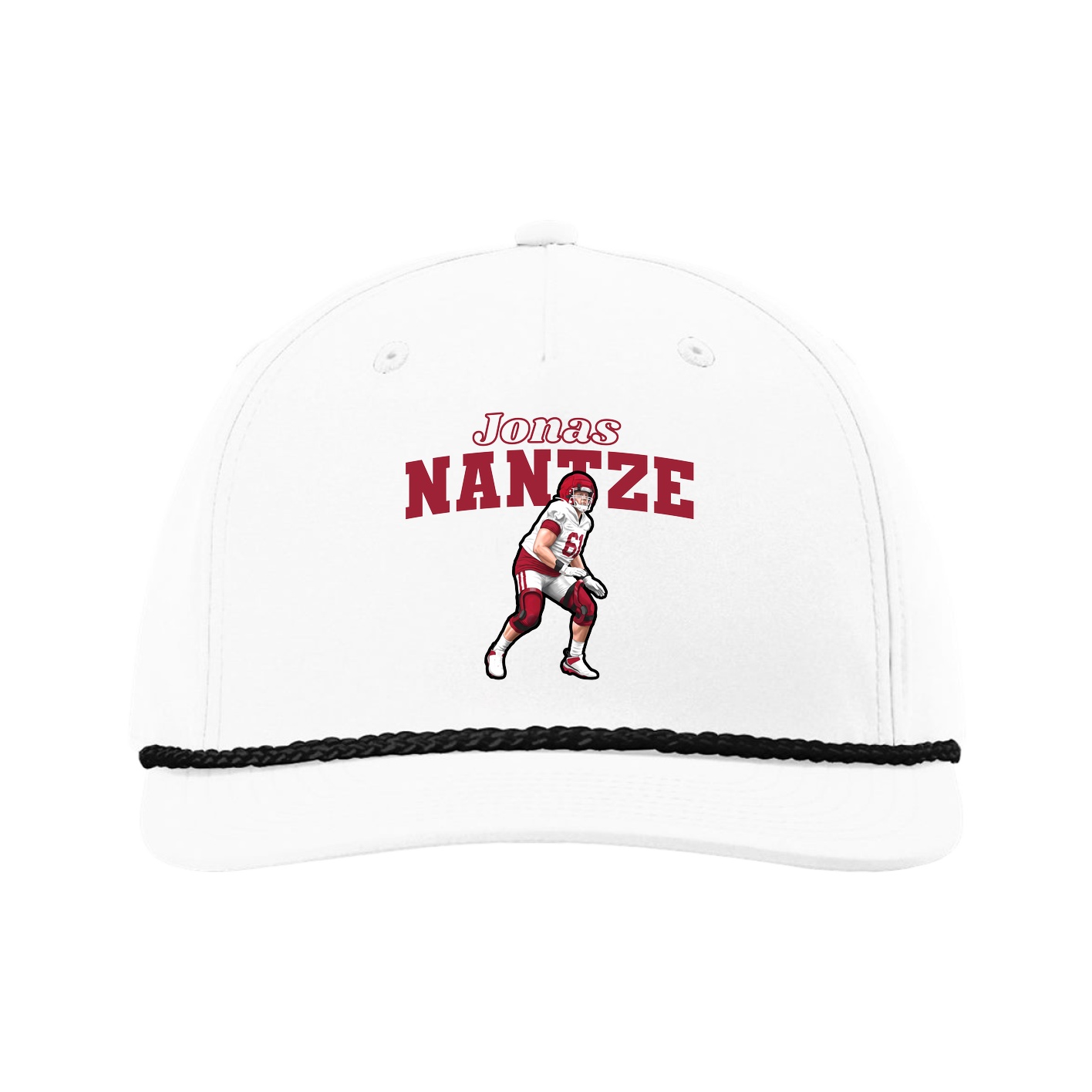 Five-Panel Classic Rope Cap — Name Arch in White