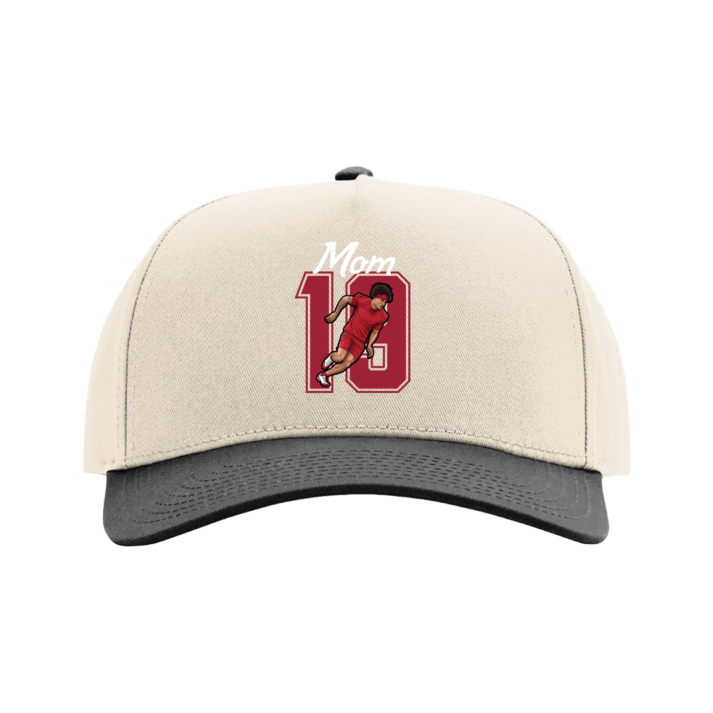 Full Fabric Five-Panel Champ Cap — Mothers Day Shirsey in Cream/Black