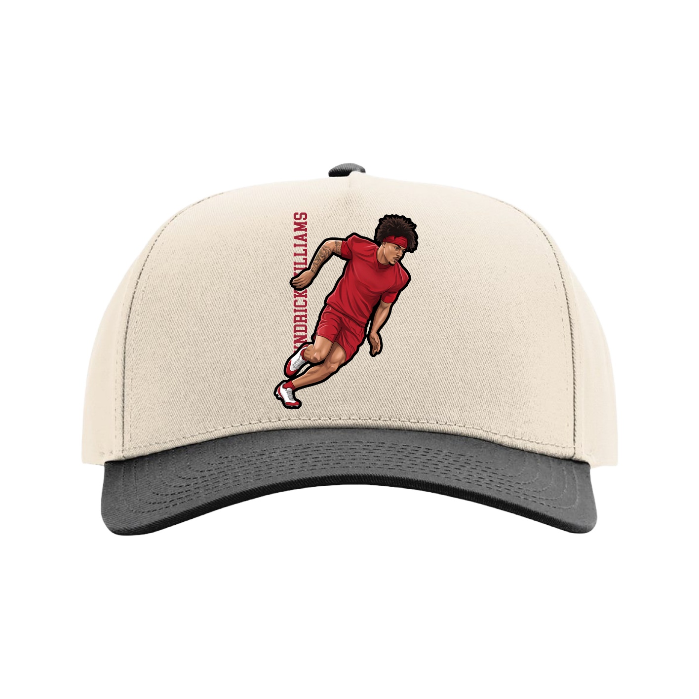 Full Fabric Five-Panel Champ Cap — Name Vertical in Cream/Black