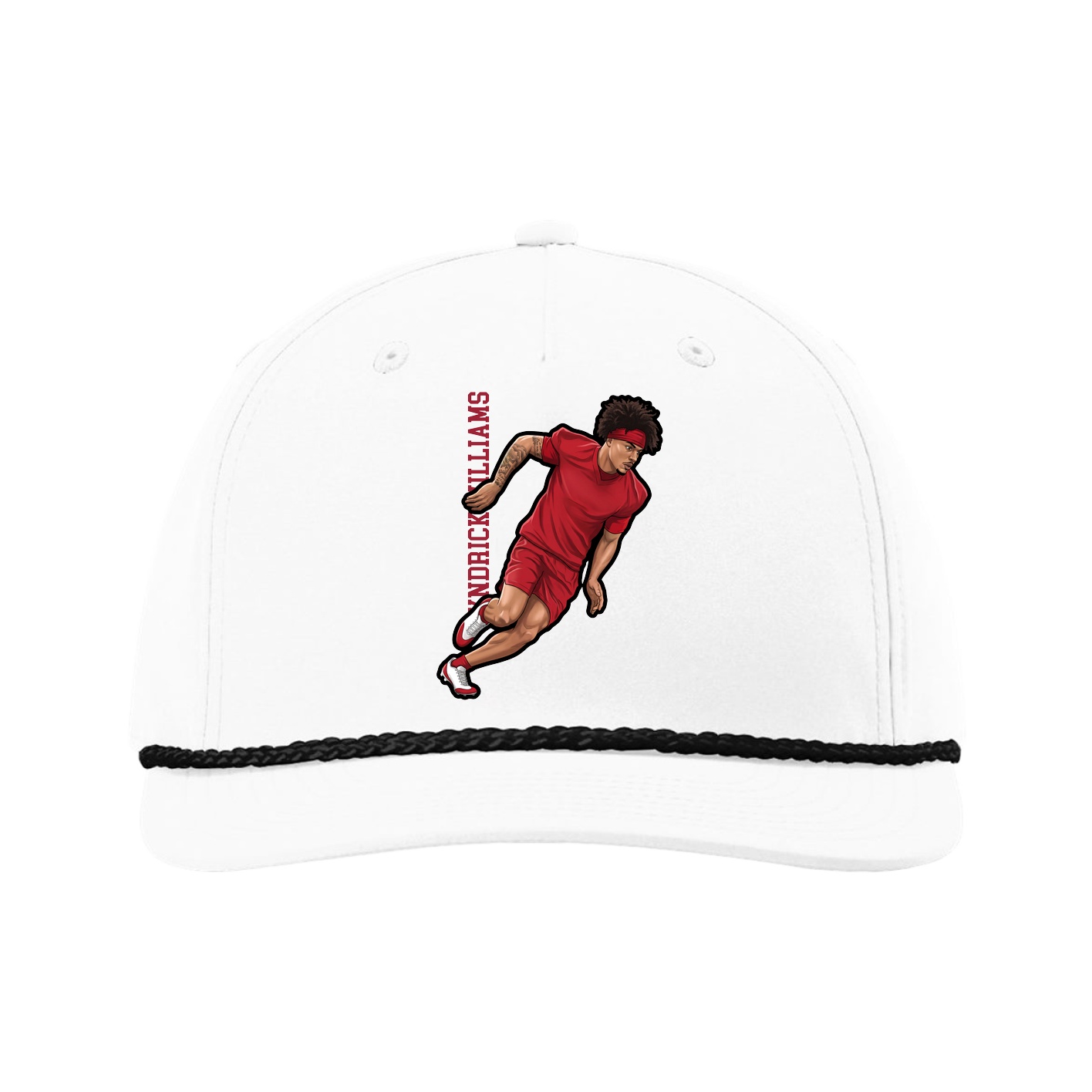 Five-Panel Classic Rope Cap — Name Vertical in White