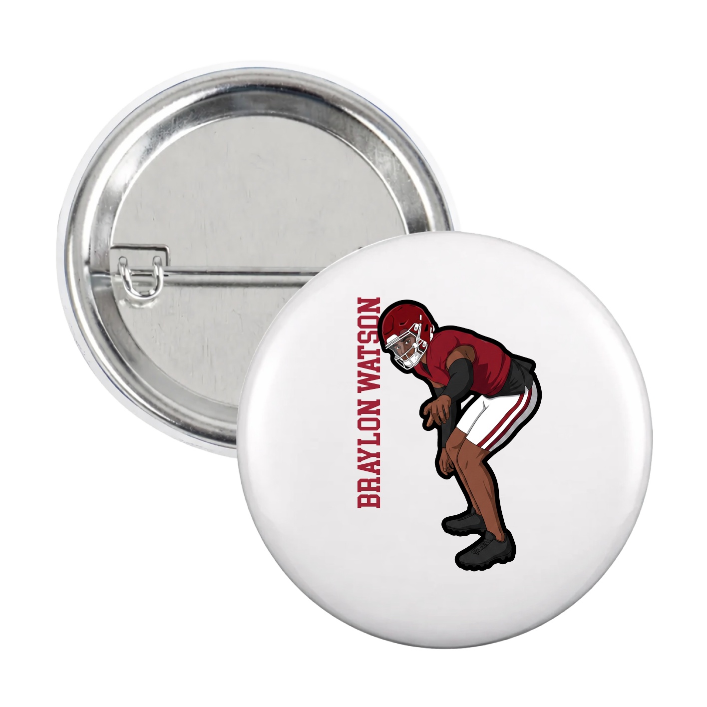 Game Day Button — Name Vertical in White
