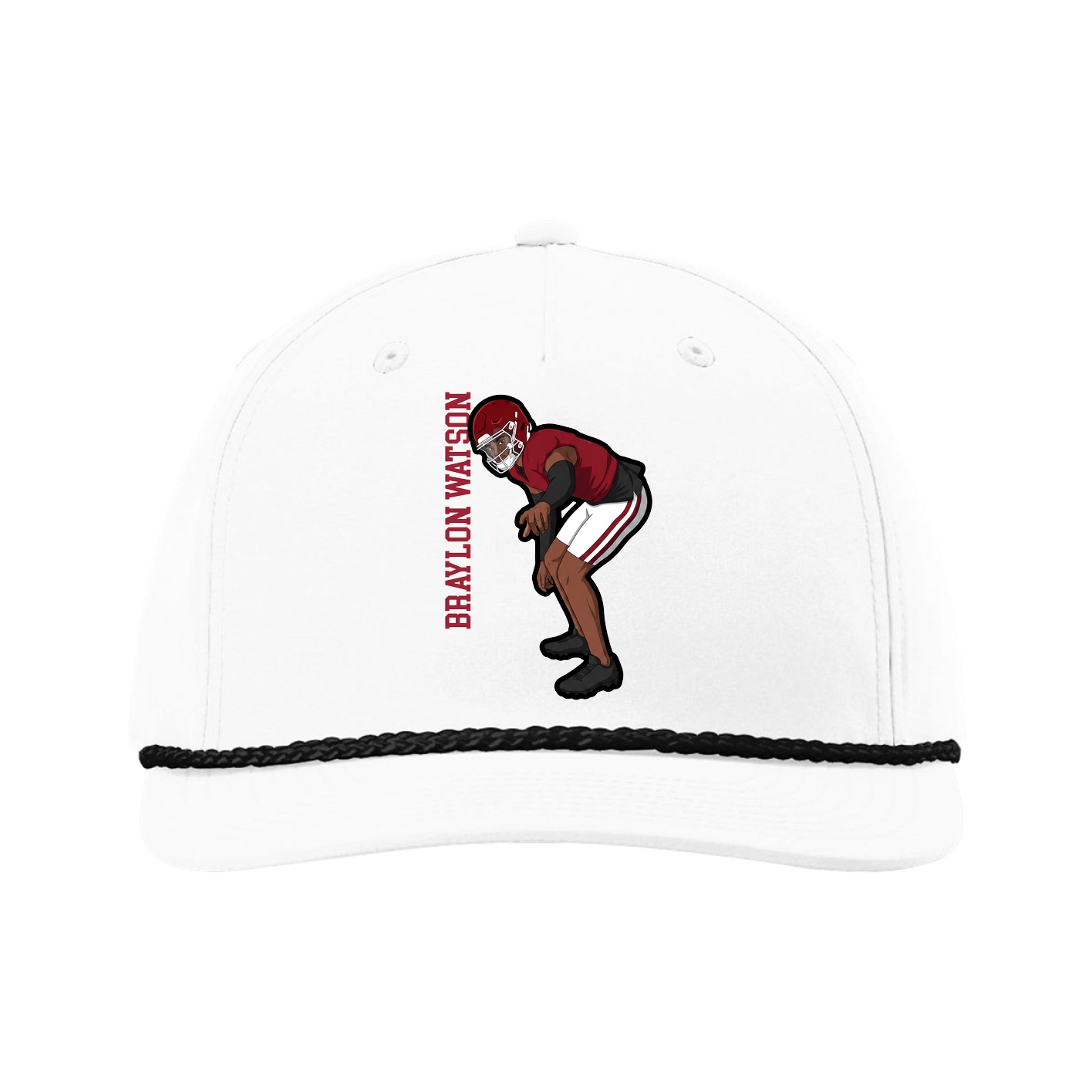 Five-Panel Classic Rope Cap — Name Vertical in White