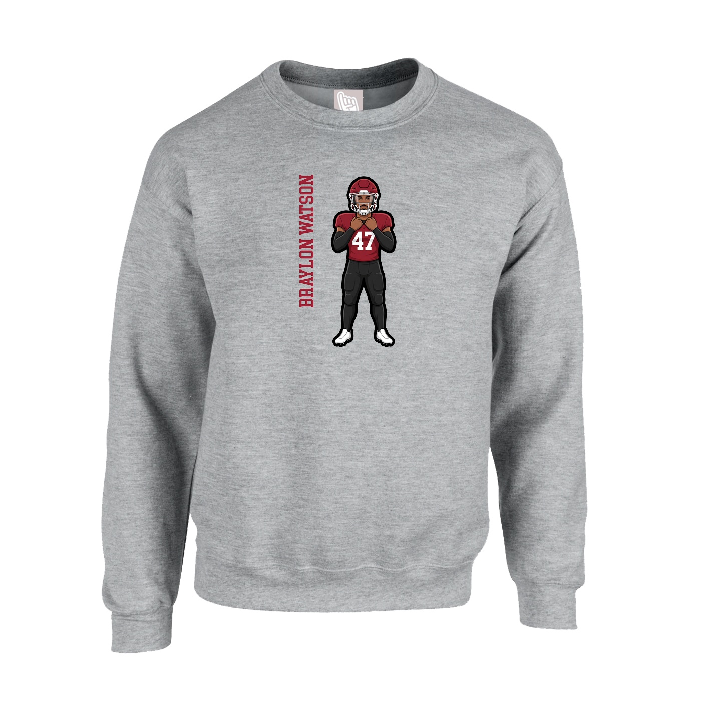 Fleece Crew — Name Vertical in Grey