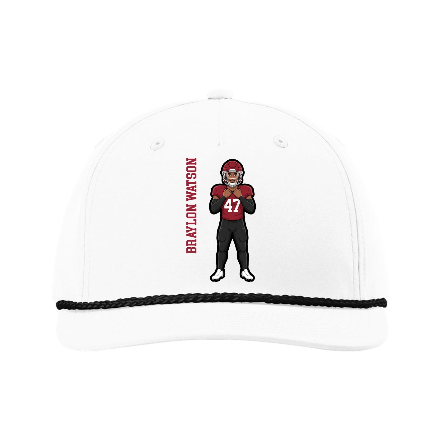 Five-Panel Classic Rope Cap — Name Vertical in White