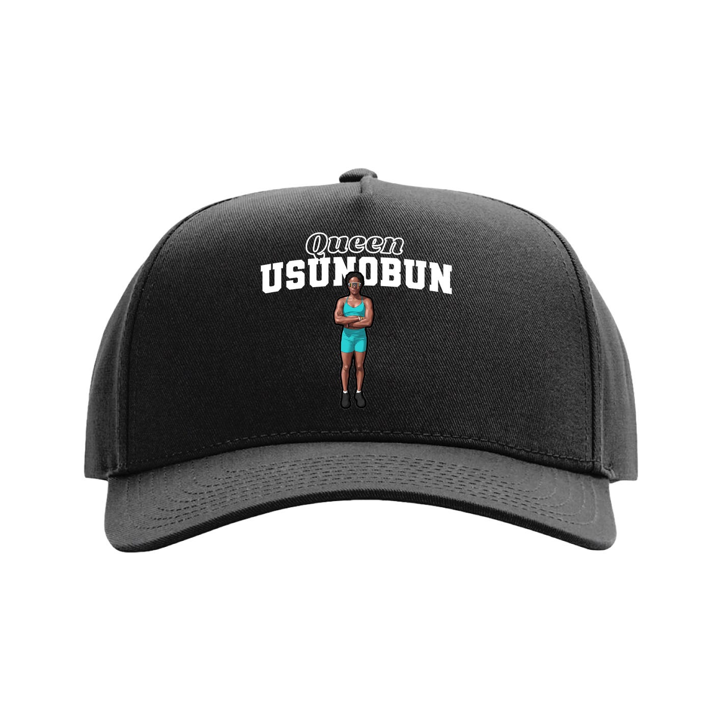 Full Fabric Five-Panel Champ Cap — Name Arch in Black