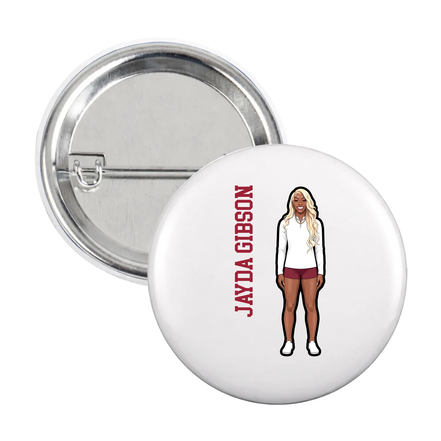 Game Day Button — Name Vertical in White