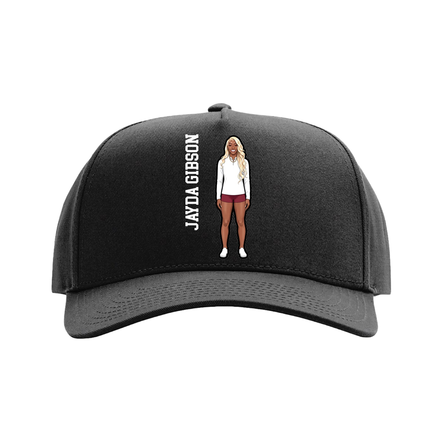 Full Fabric Five-Panel Champ Cap — Name Vertical in Black