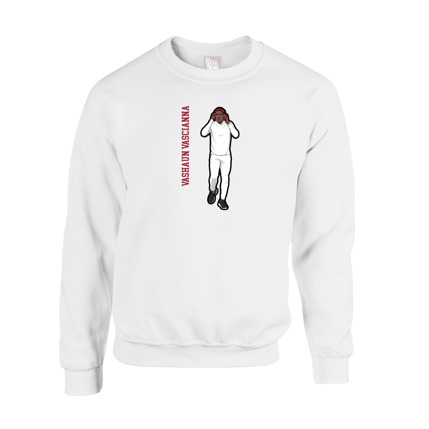 Fleece Crew — Name Vertical in White