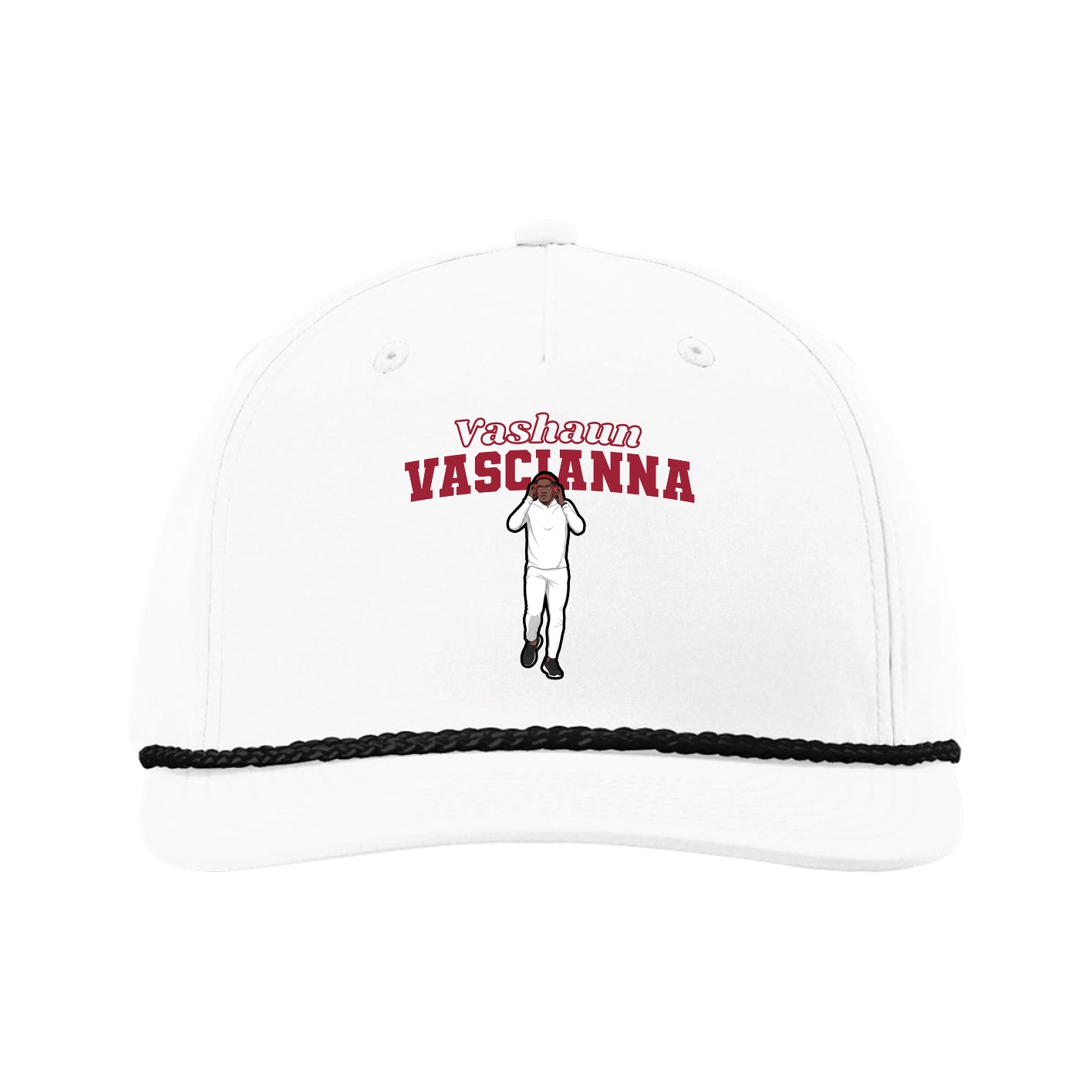 Five-Panel Classic Rope Cap — Name Arch in White