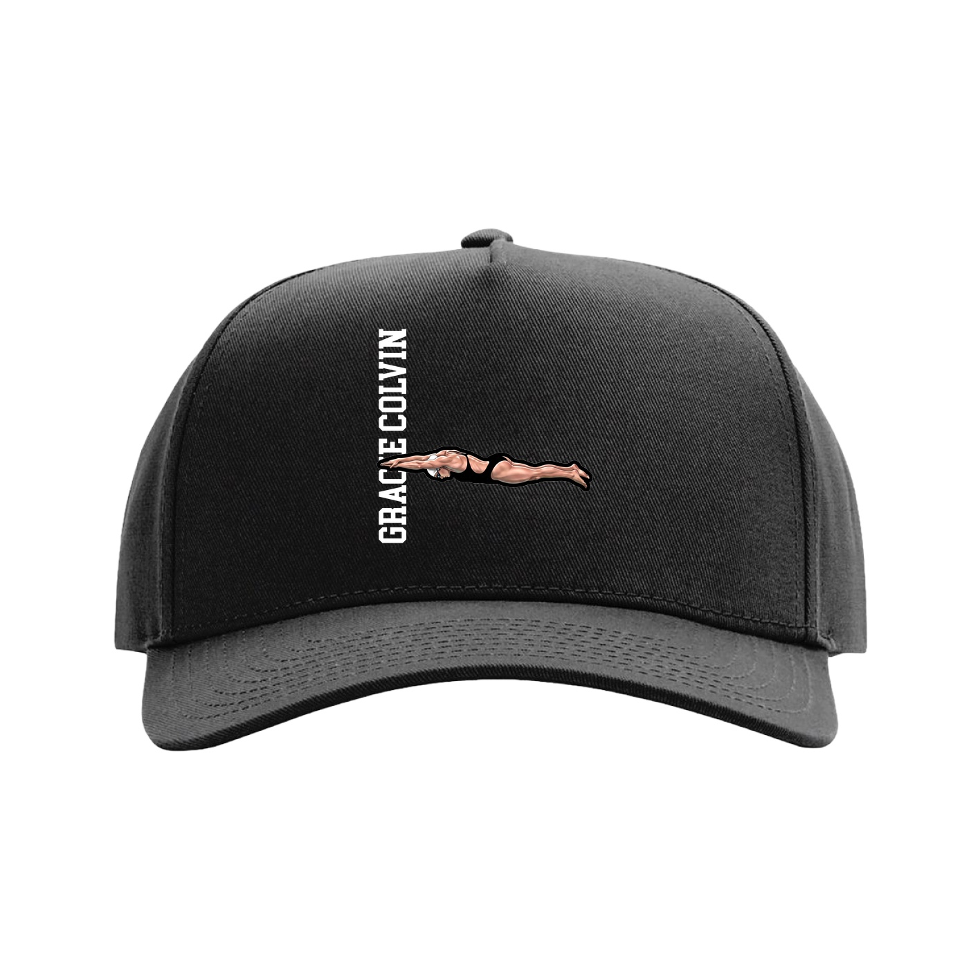 Full Fabric Five-Panel Champ Cap — Name Vertical in Black