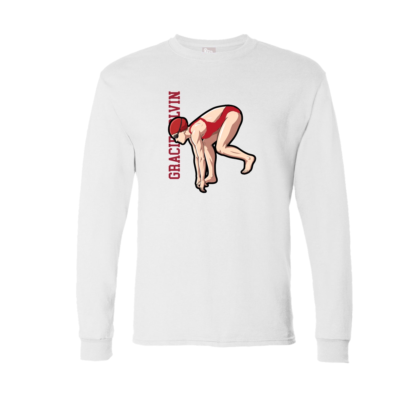 Long Sleeve Tee — Name Vertical in White