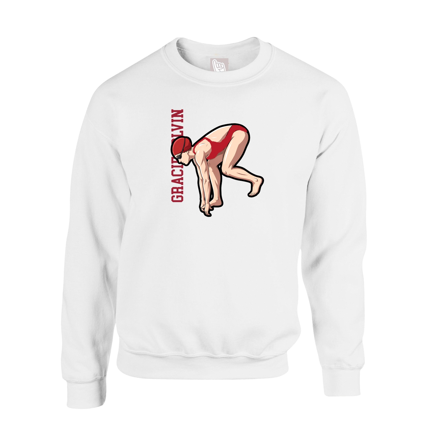 Fleece Crew — Name Vertical in White