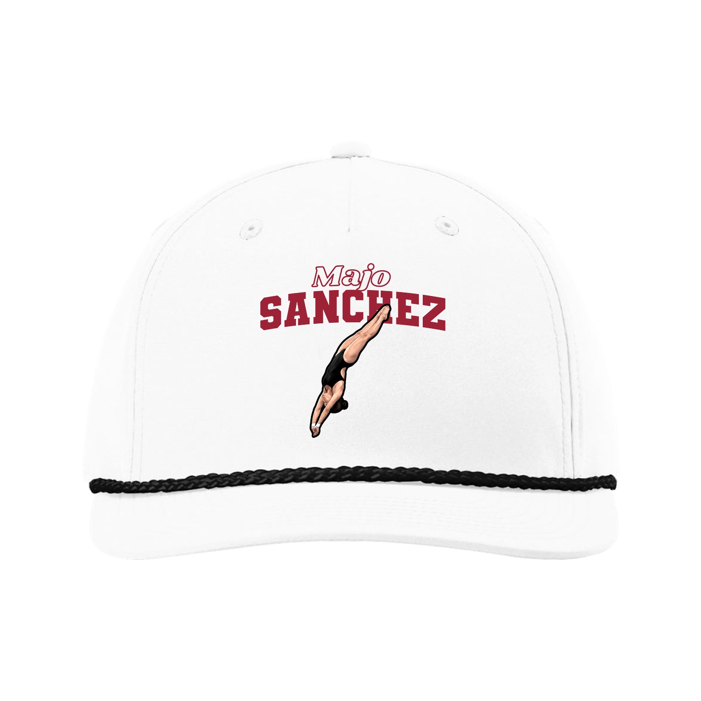Five-Panel Classic Rope Cap — Name Arch in White