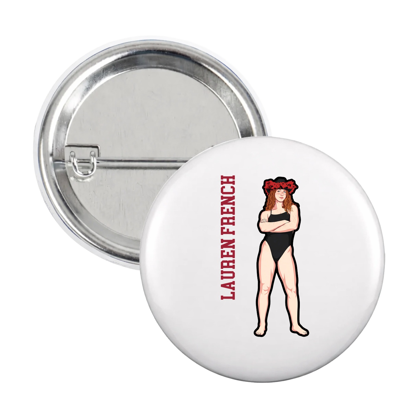 Game Day Button — Name Vertical in White