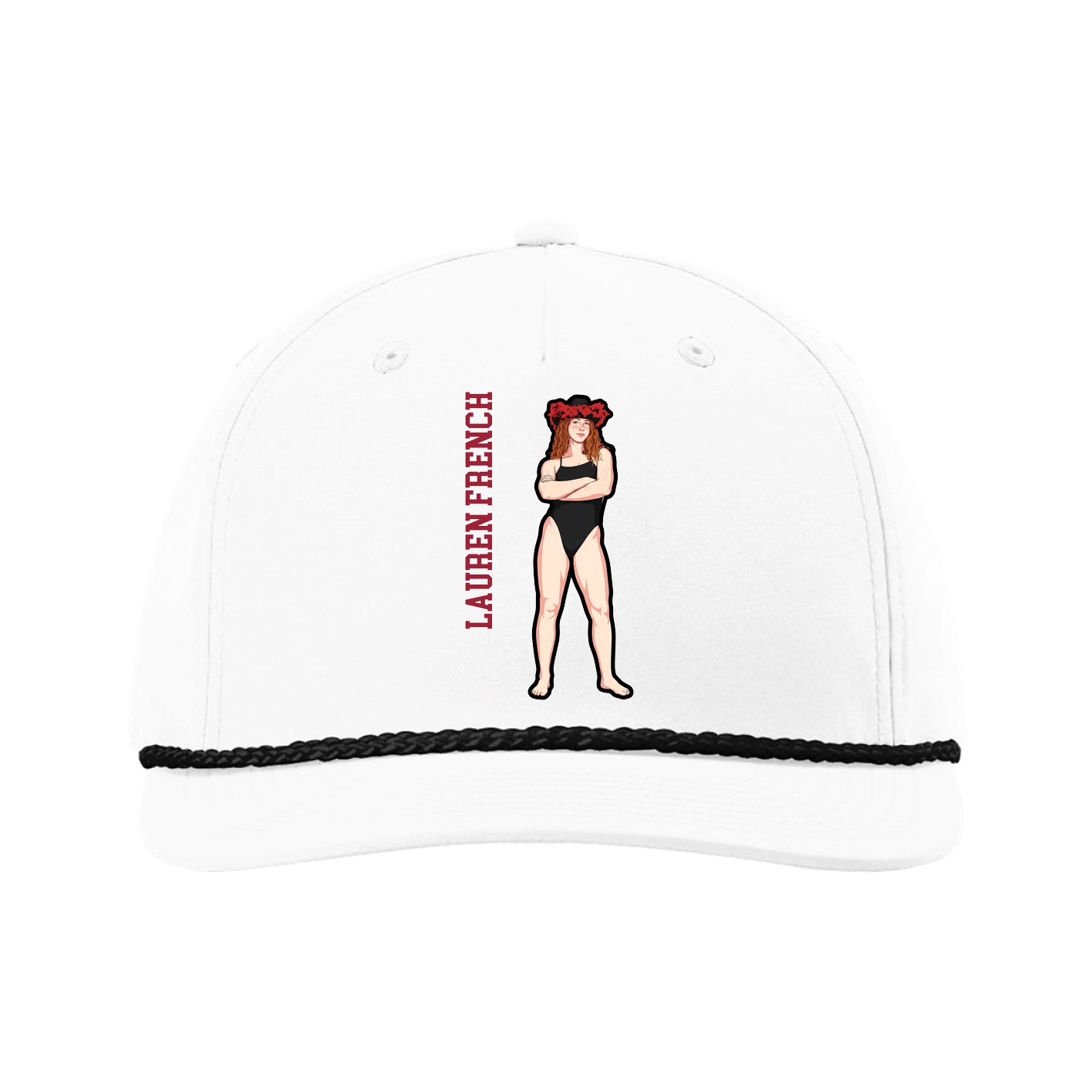 Five-Panel Classic Rope Cap — Name Vertical in White