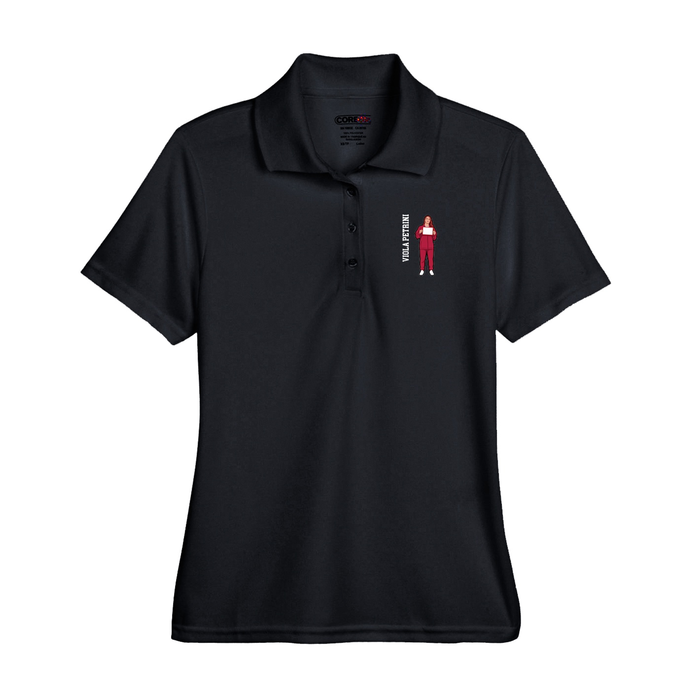 Performance Polo — Name Vertical in Black