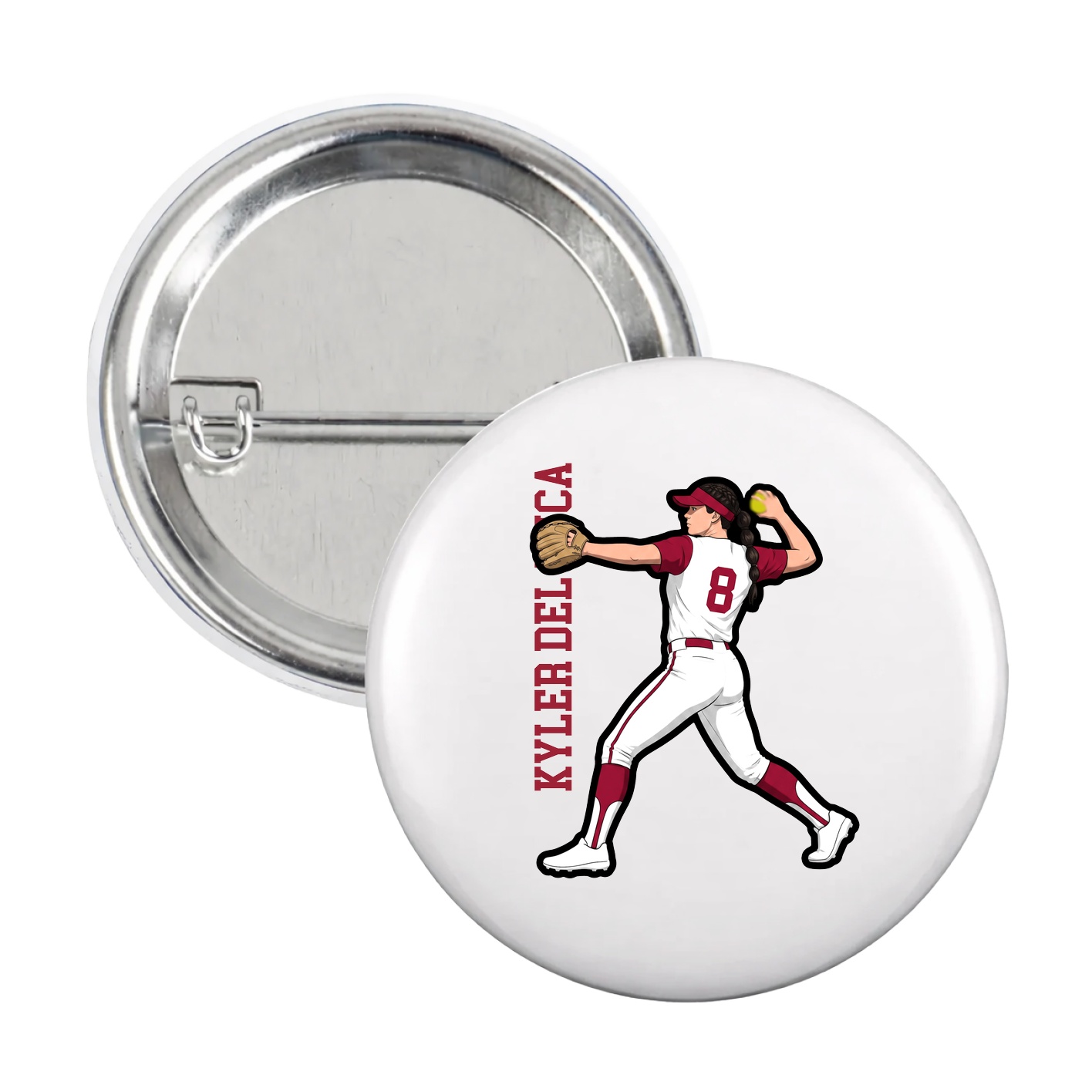 Game Day Button — Name Vertical in White