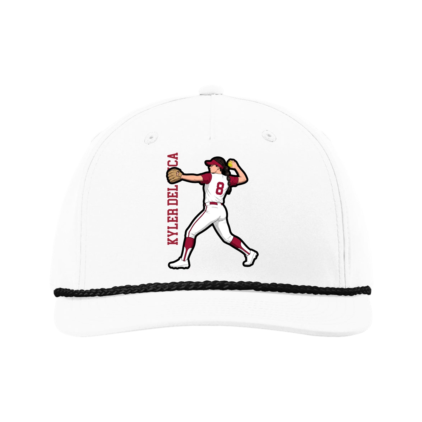 Five-Panel Classic Rope Cap — Name Vertical in White