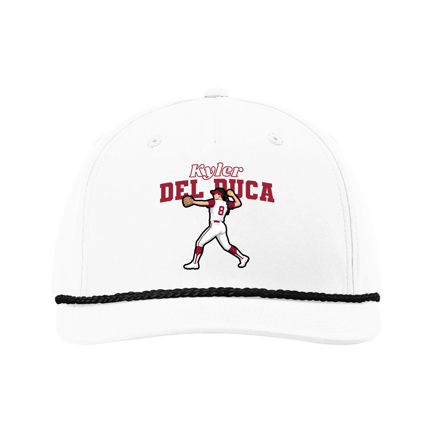 Five-Panel Classic Rope Cap — Name Arch in White