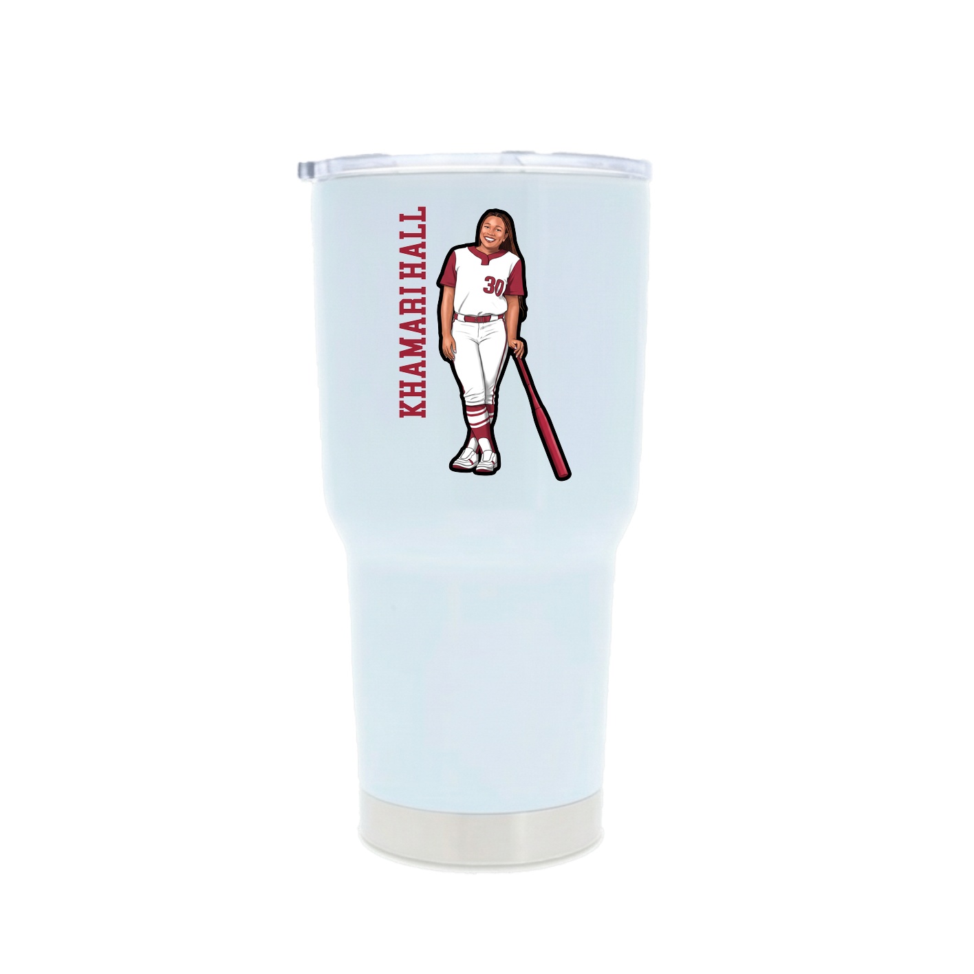30oz Stainless Steel Tumbler — Name Vertical in White