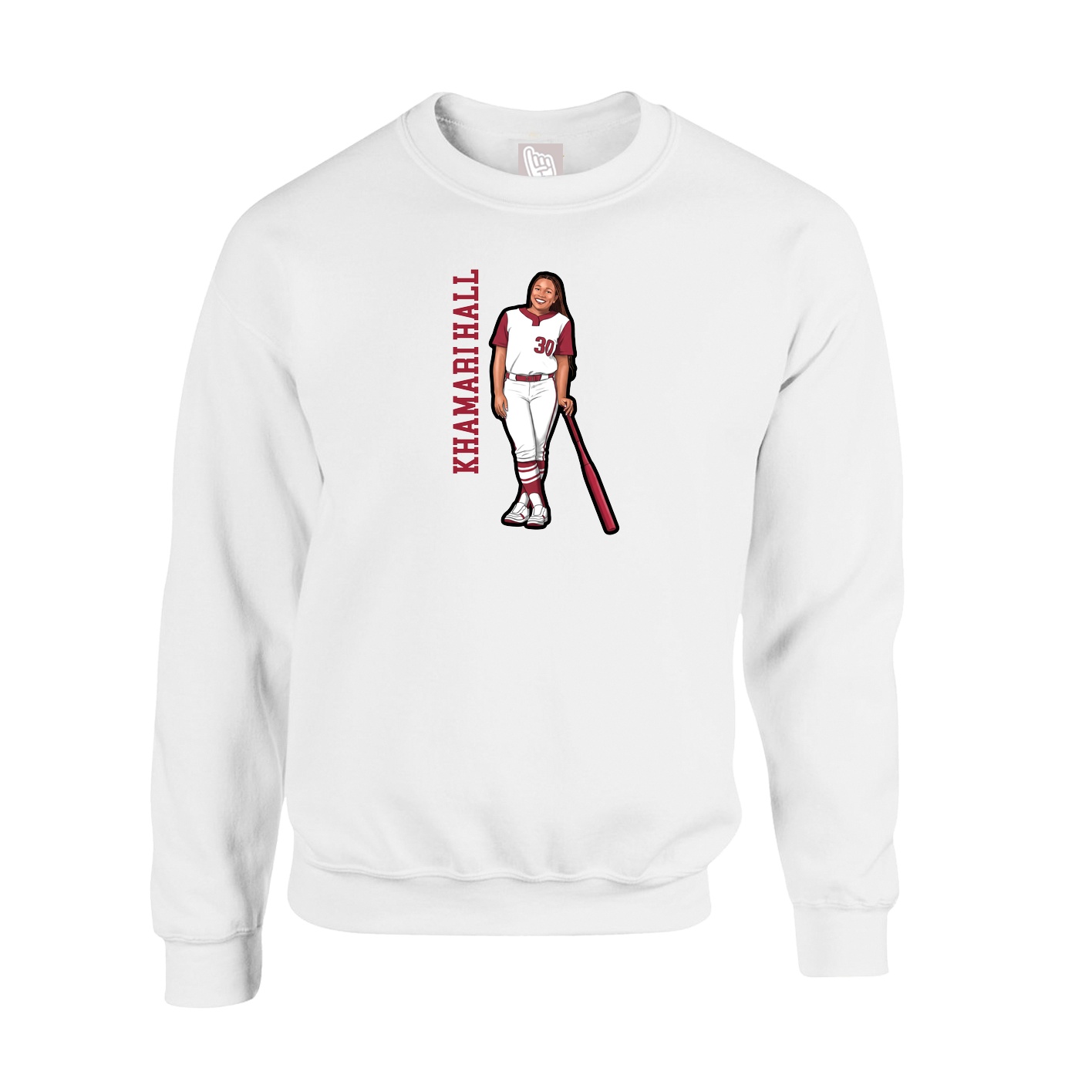 Fleece Crew — Name Vertical in White