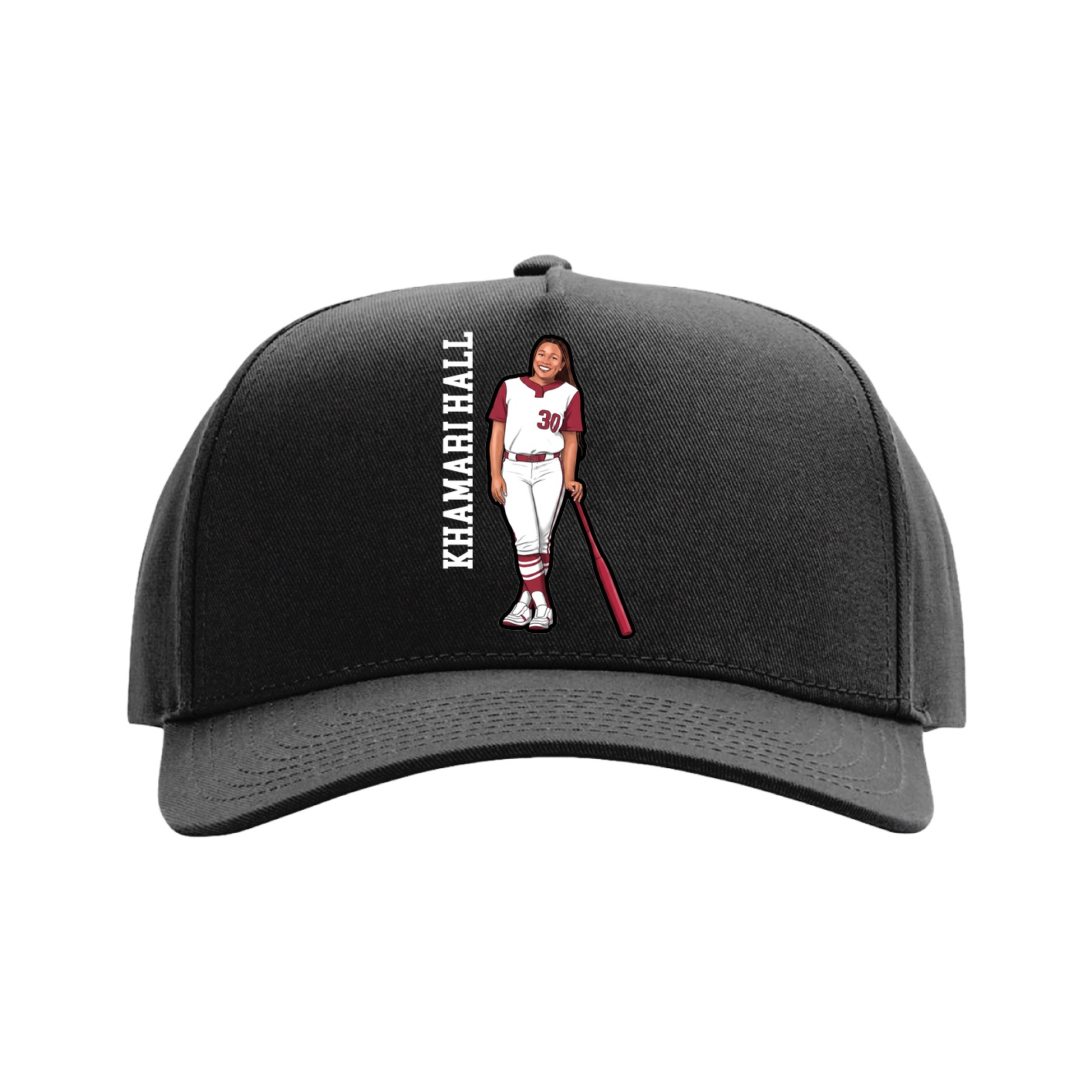 Full Fabric Five-Panel Champ Cap — Name Vertical in Black