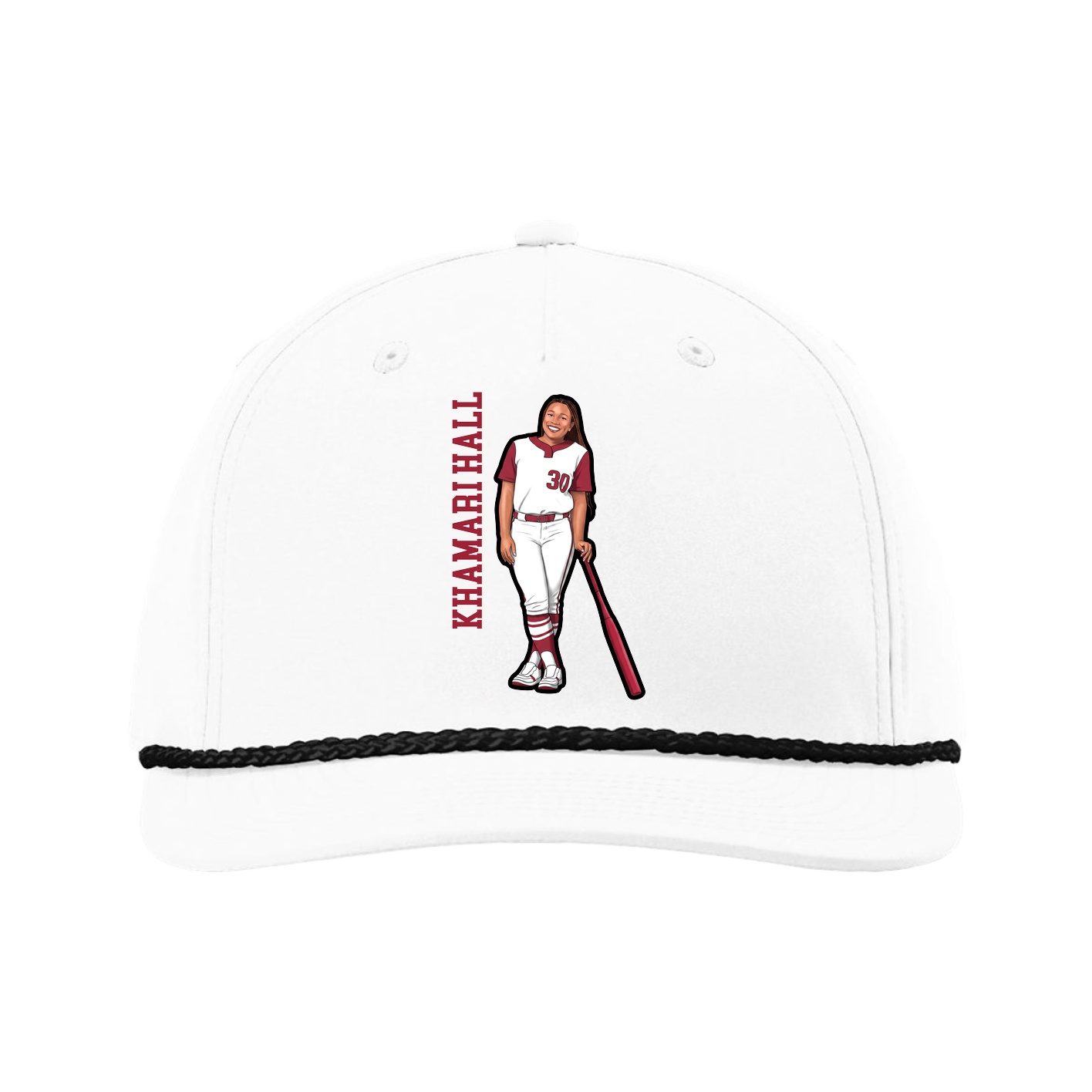 Five-Panel Classic Rope Cap — Name Vertical in White