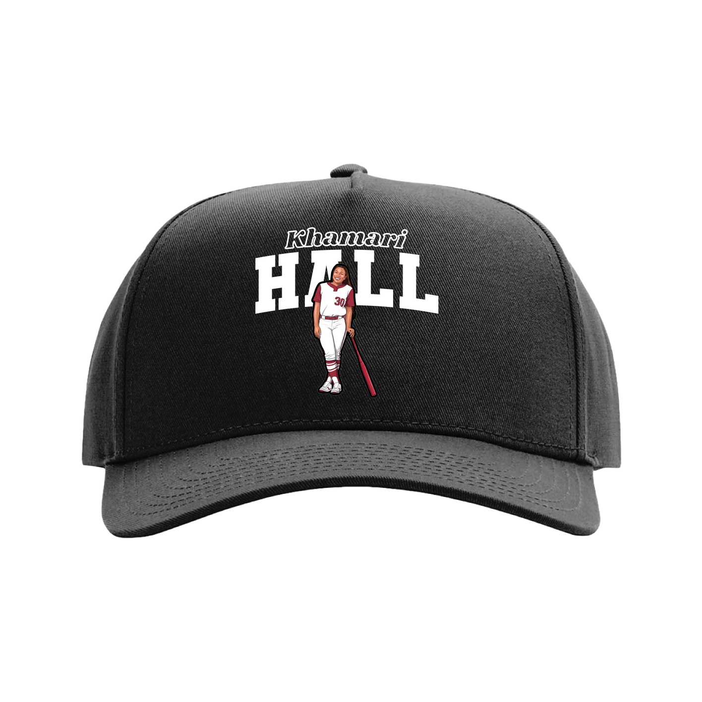 Full Fabric Five-Panel Champ Cap — Name Arch in Black