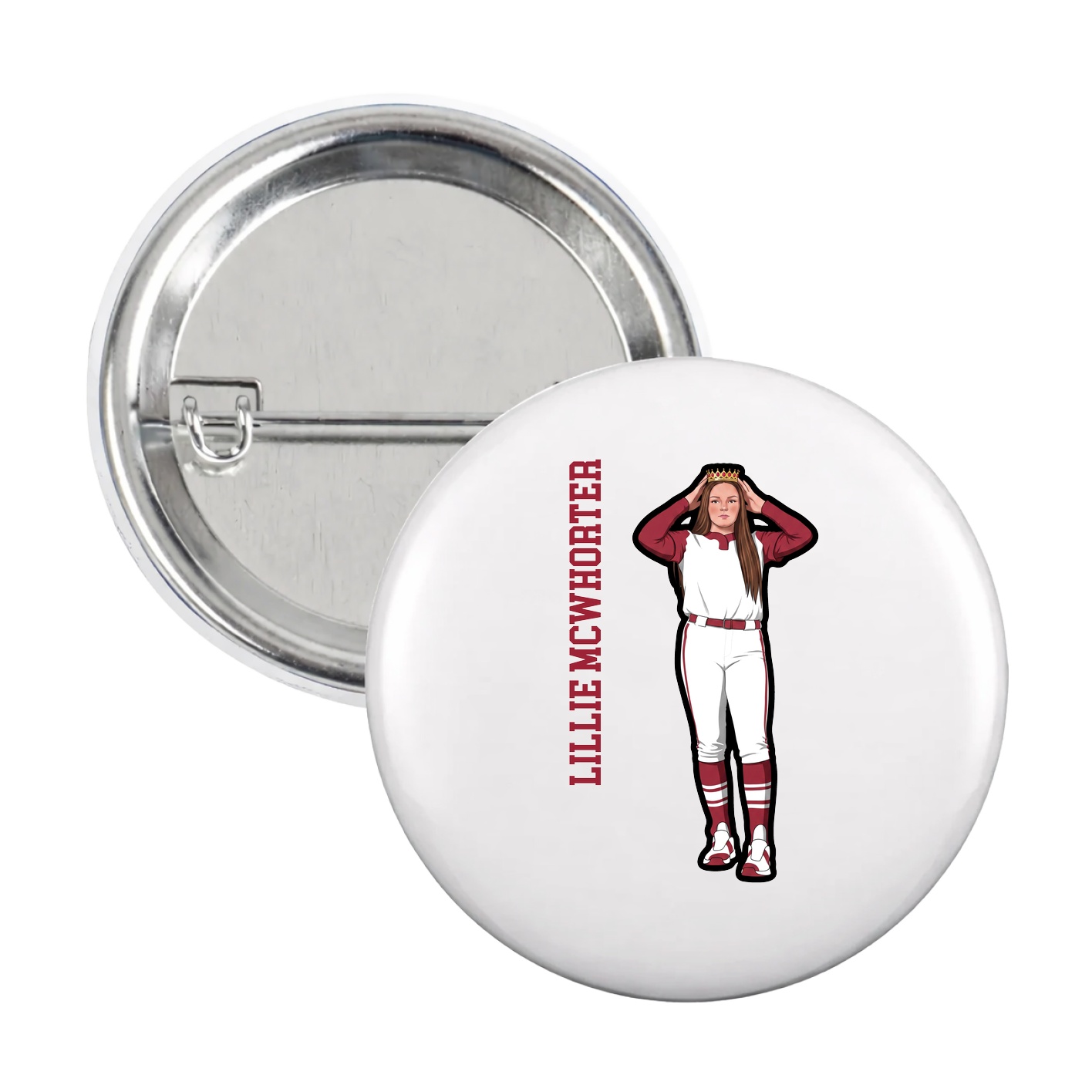 Game Day Button — Name Vertical in White