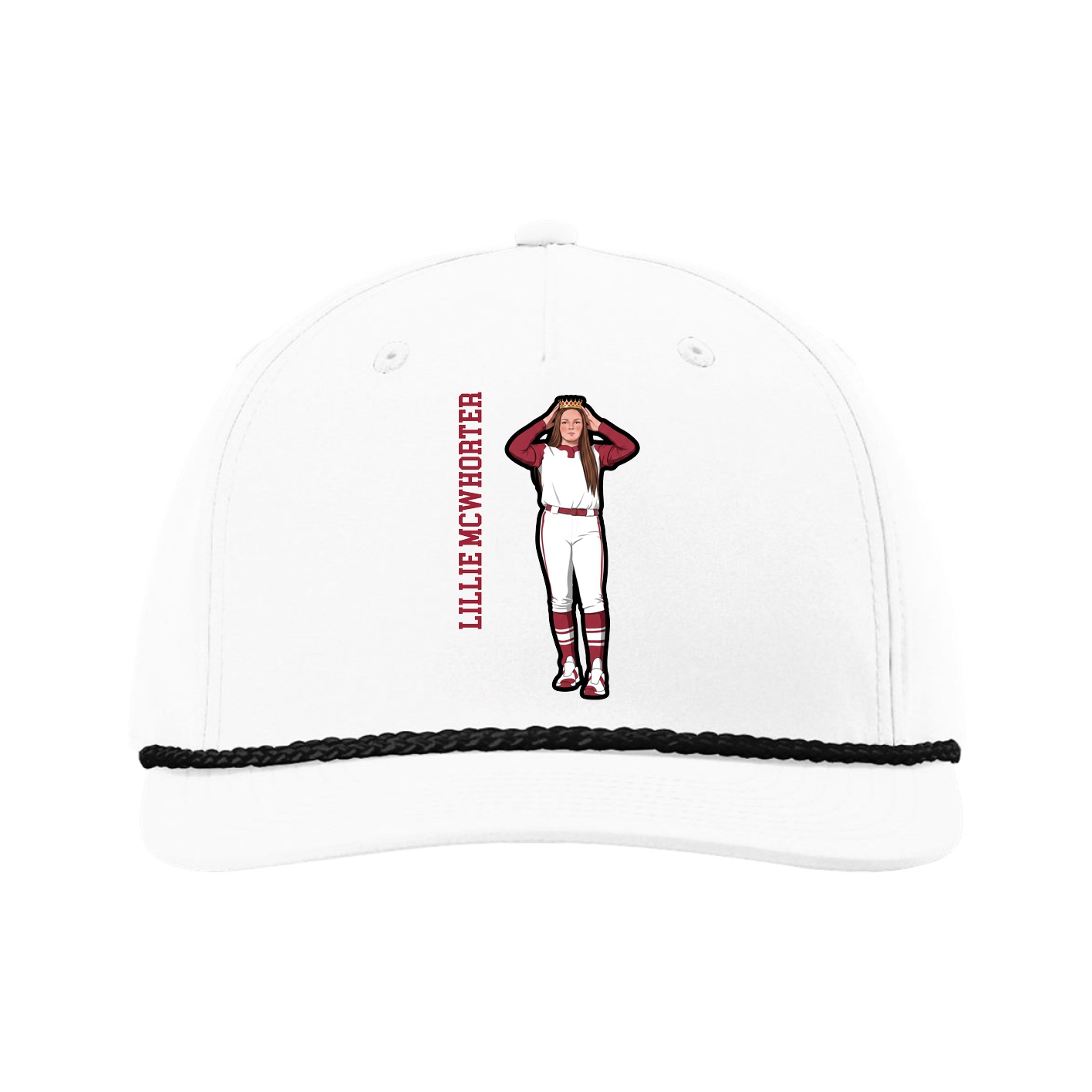 Five-Panel Classic Rope Cap — Name Vertical in White
