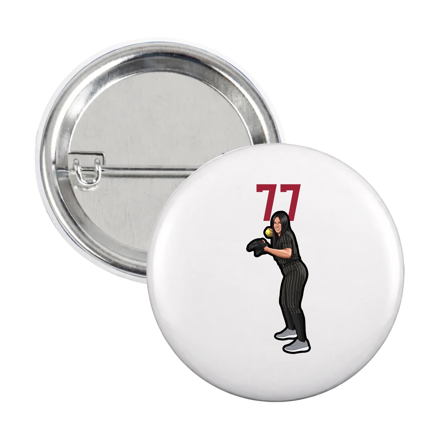 Game Day Button — Number Top in White