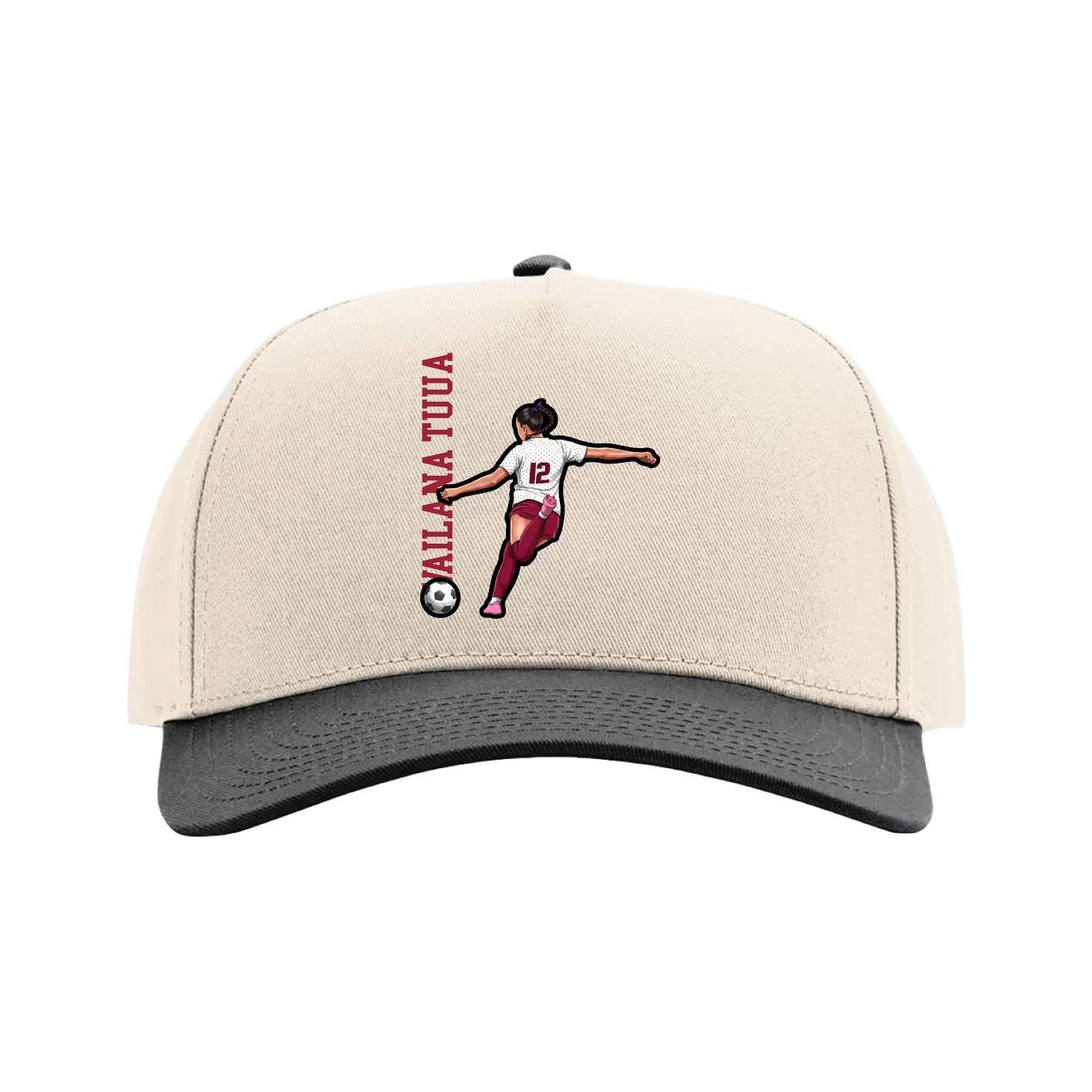 Full Fabric Five-Panel Champ Cap — Name Vertical in Cream/Black