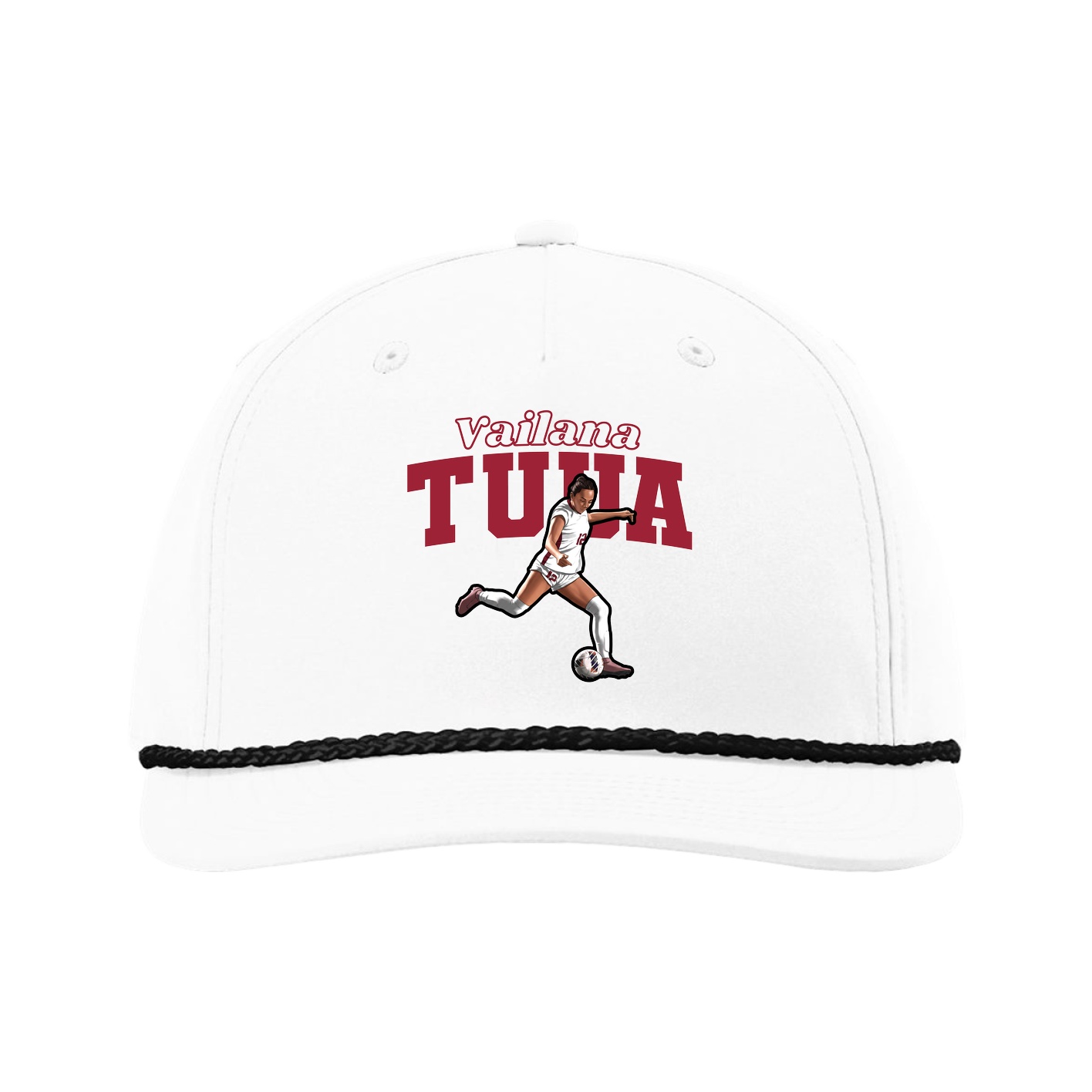 Five-Panel Classic Rope Cap — Name Arch in White