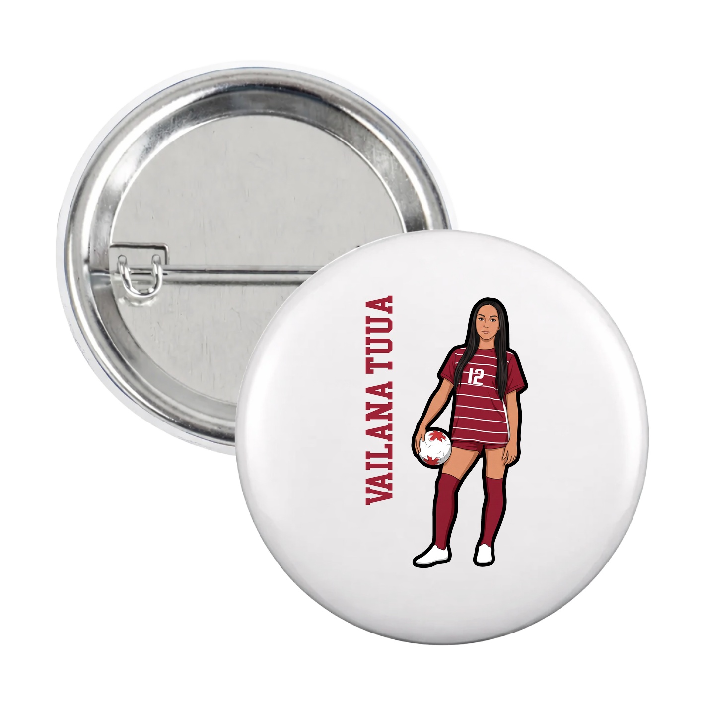 Game Day Button — Name Vertical in White