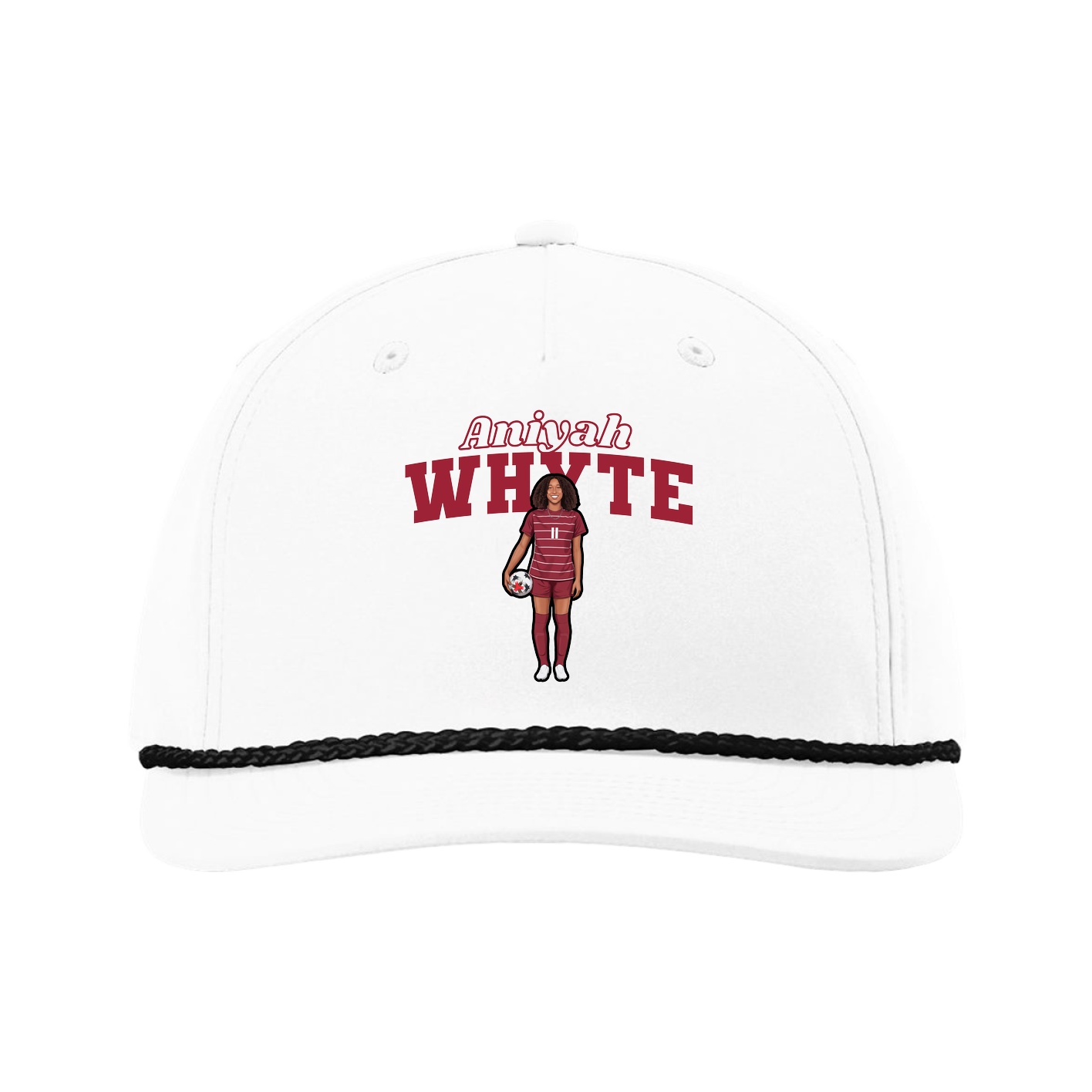Five-Panel Classic Rope Cap — Name Arch in White