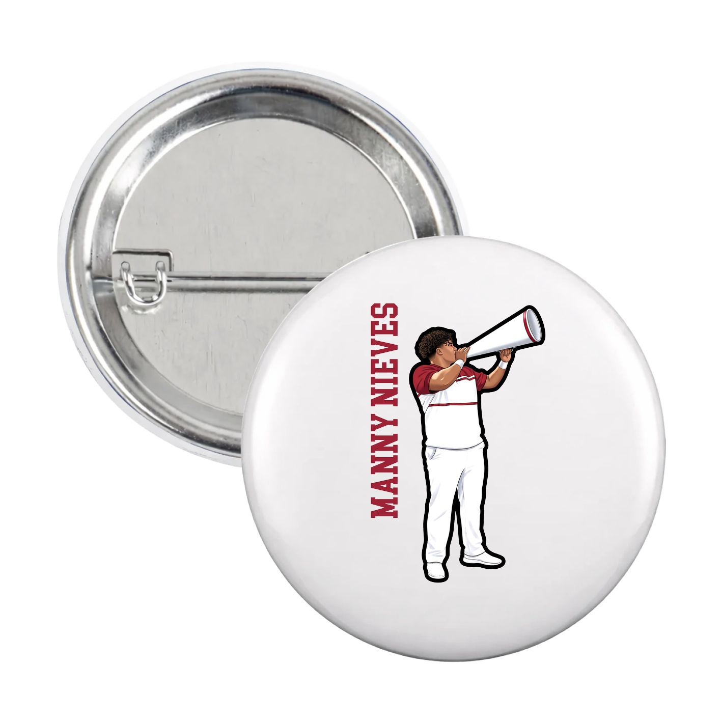 Game Day Button — Name Vertical in White