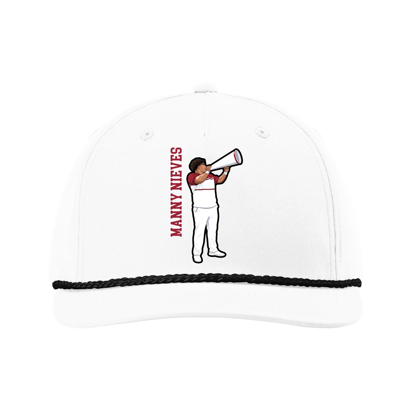 Five-Panel Classic Rope Cap — Name Vertical in White