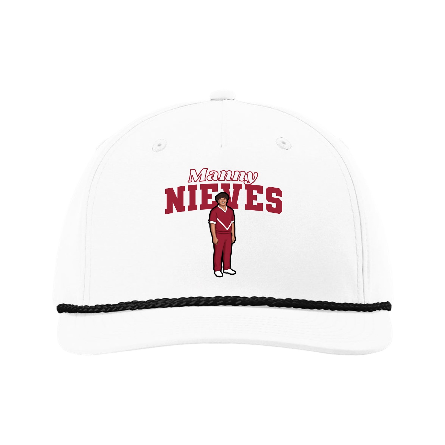 Five-Panel Classic Rope Cap — Name Arch in White