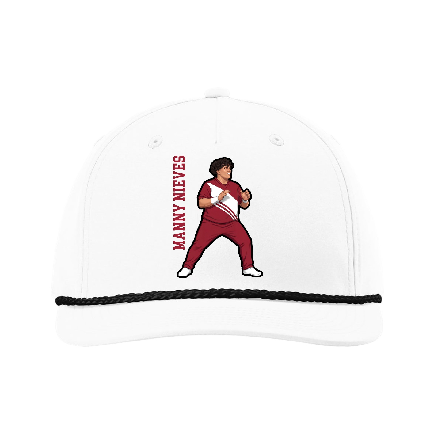 Five-Panel Classic Rope Cap — Name Vertical in White