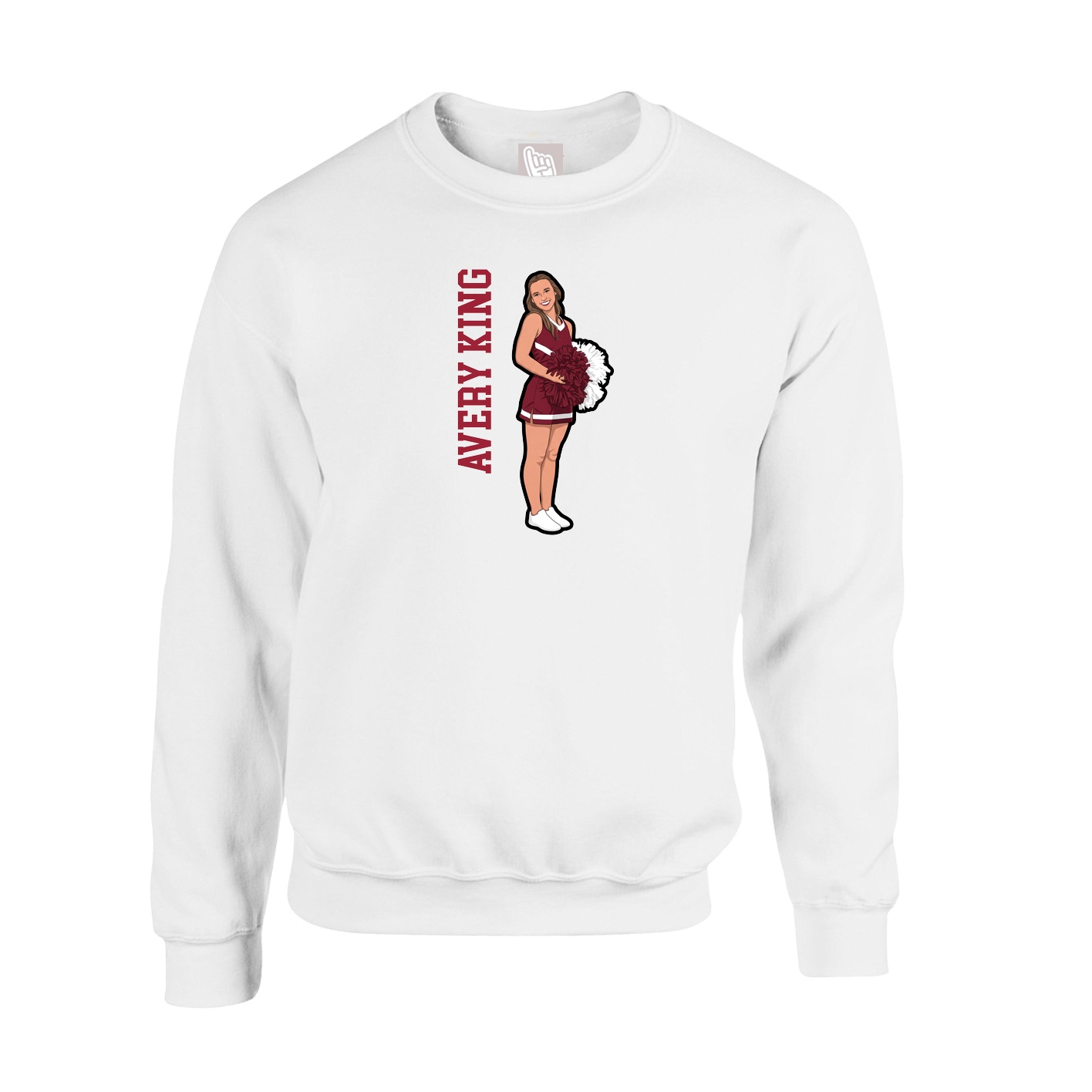 Fleece Crew — Name Vertical in White
