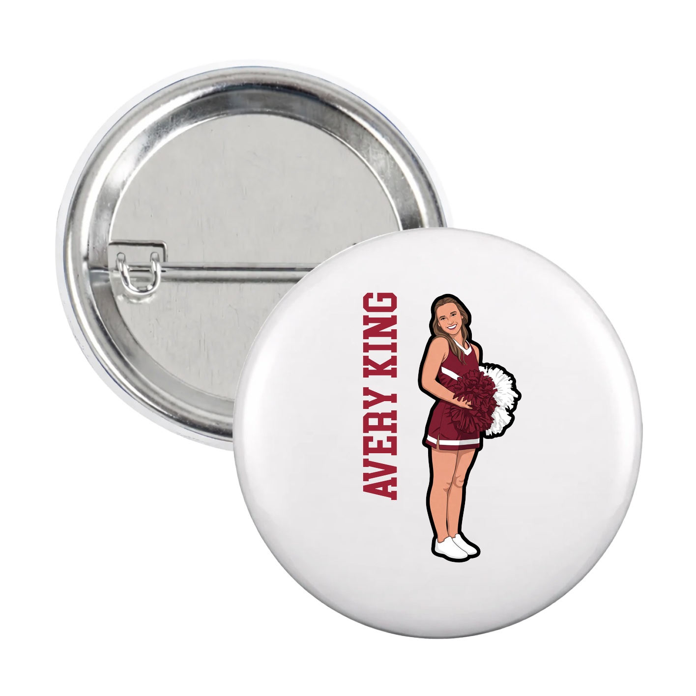 Game Day Button — Name Vertical in White