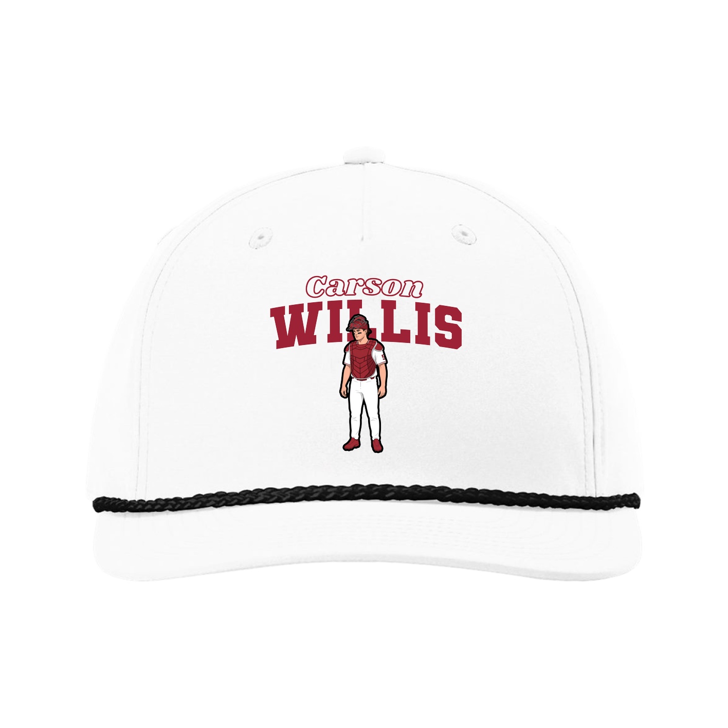Five-Panel Classic Rope Cap — Name Arch in White