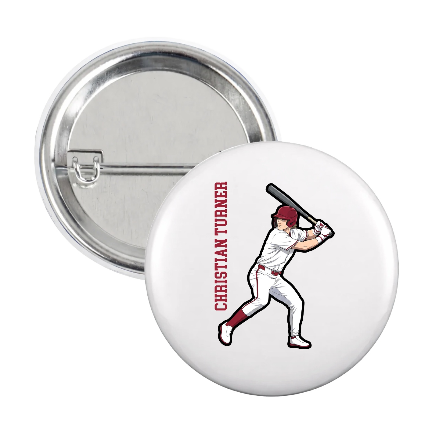 Game Day Button — Name Vertical in White