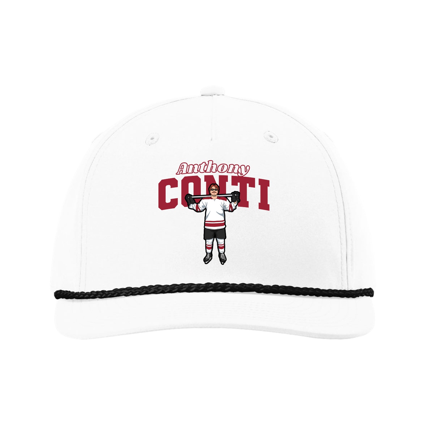Five-Panel Classic Rope Cap — Name Arch in White