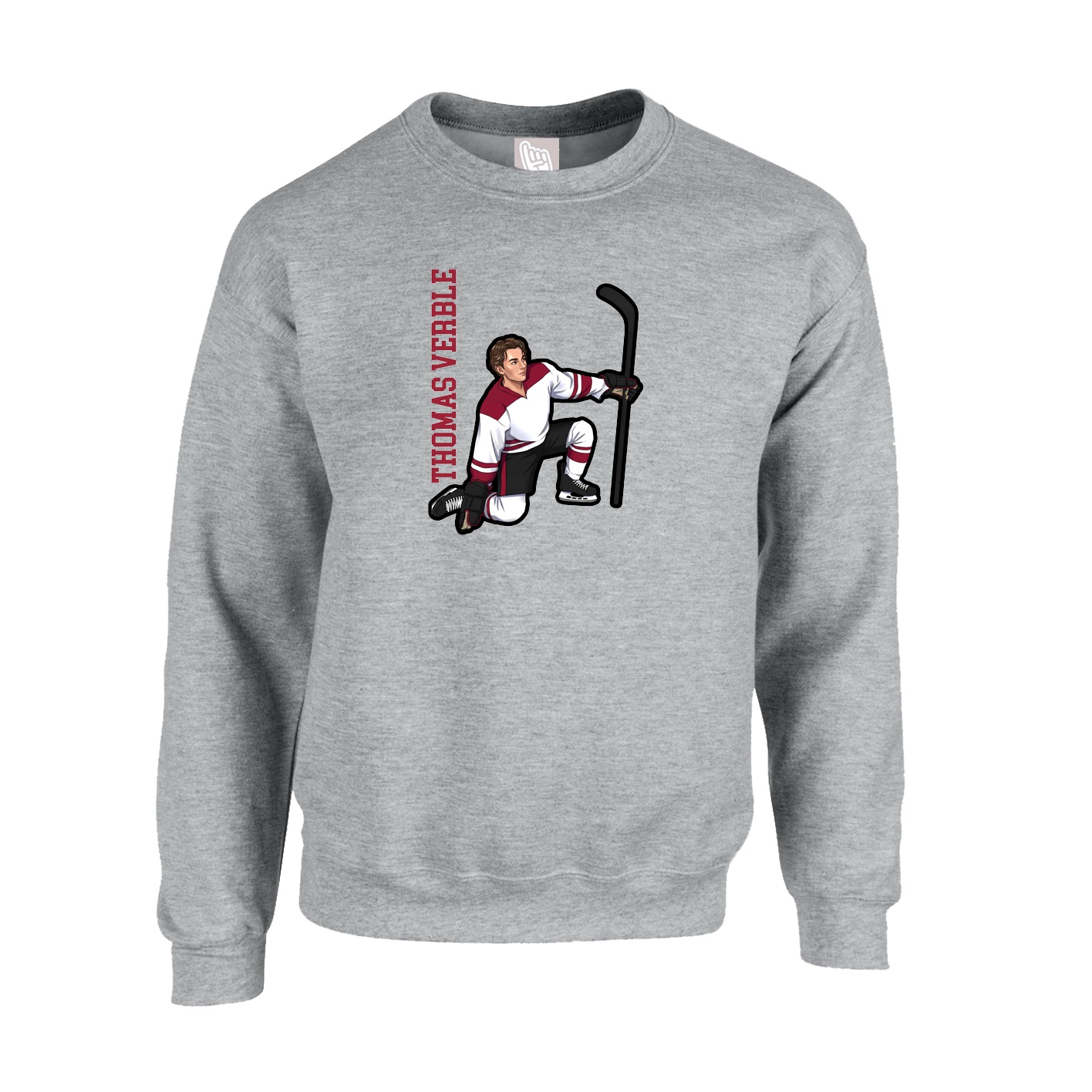 Fleece Crew — Name Vertical in Grey