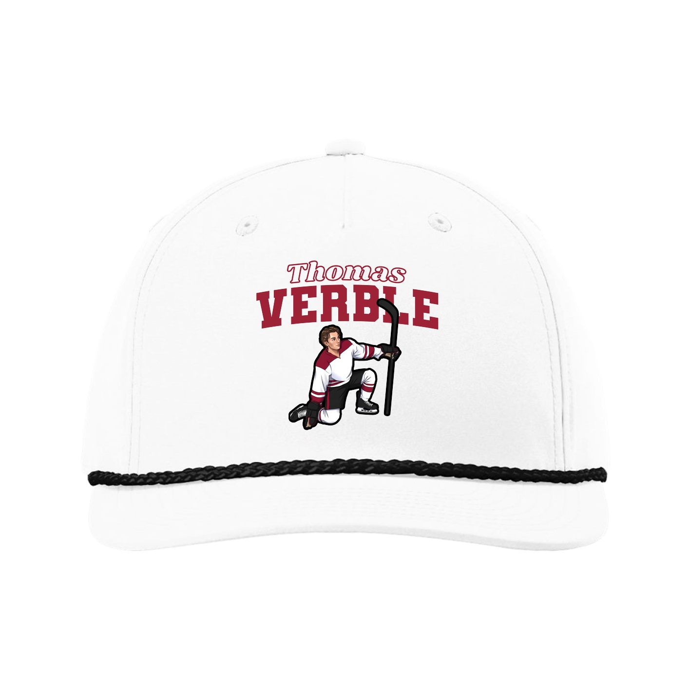 Five-Panel Classic Rope Cap — Name Arch in White