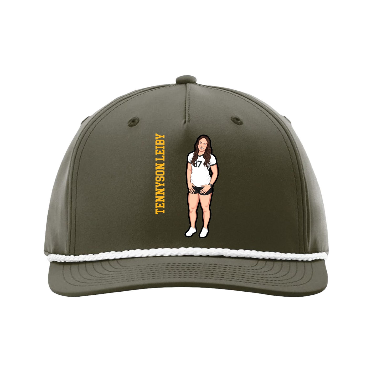 Five-Panel Classic Rope Cap — Name Vertical in Green