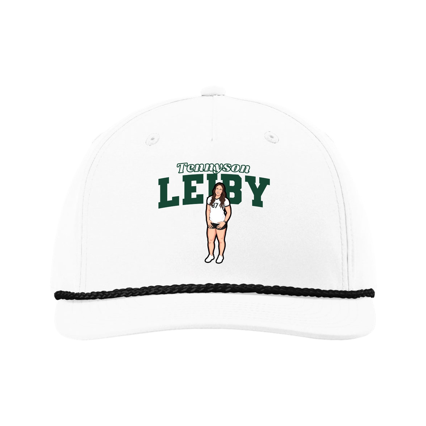 Five-Panel Classic Rope Cap — Name Arch in White