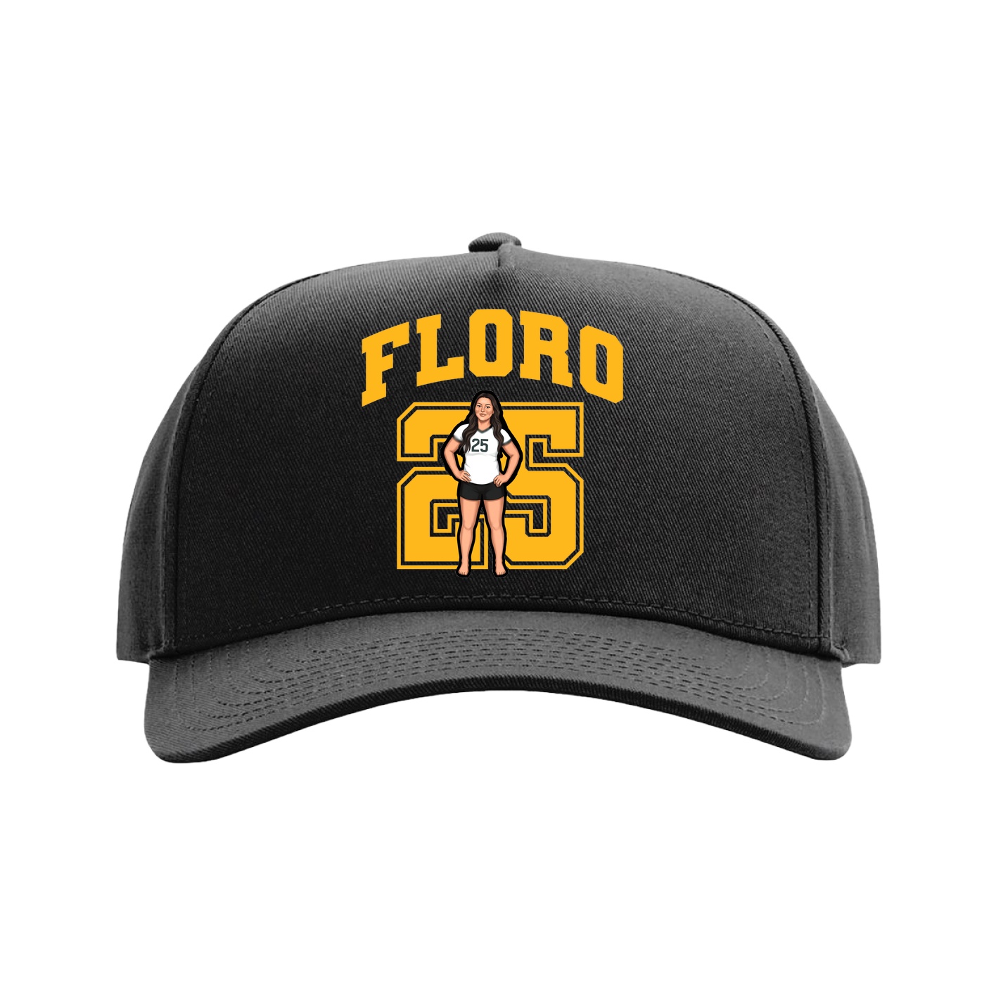 Full Fabric Five-Panel Champ Cap — Number in Black
