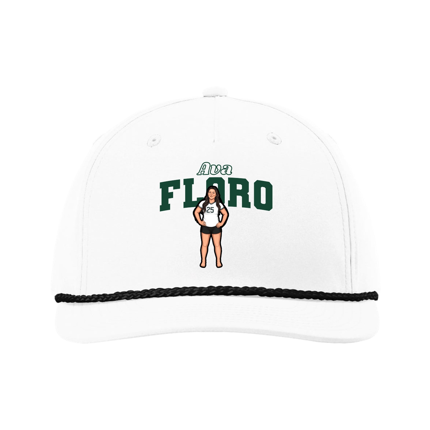Five-Panel Classic Rope Cap — Name Arch in White